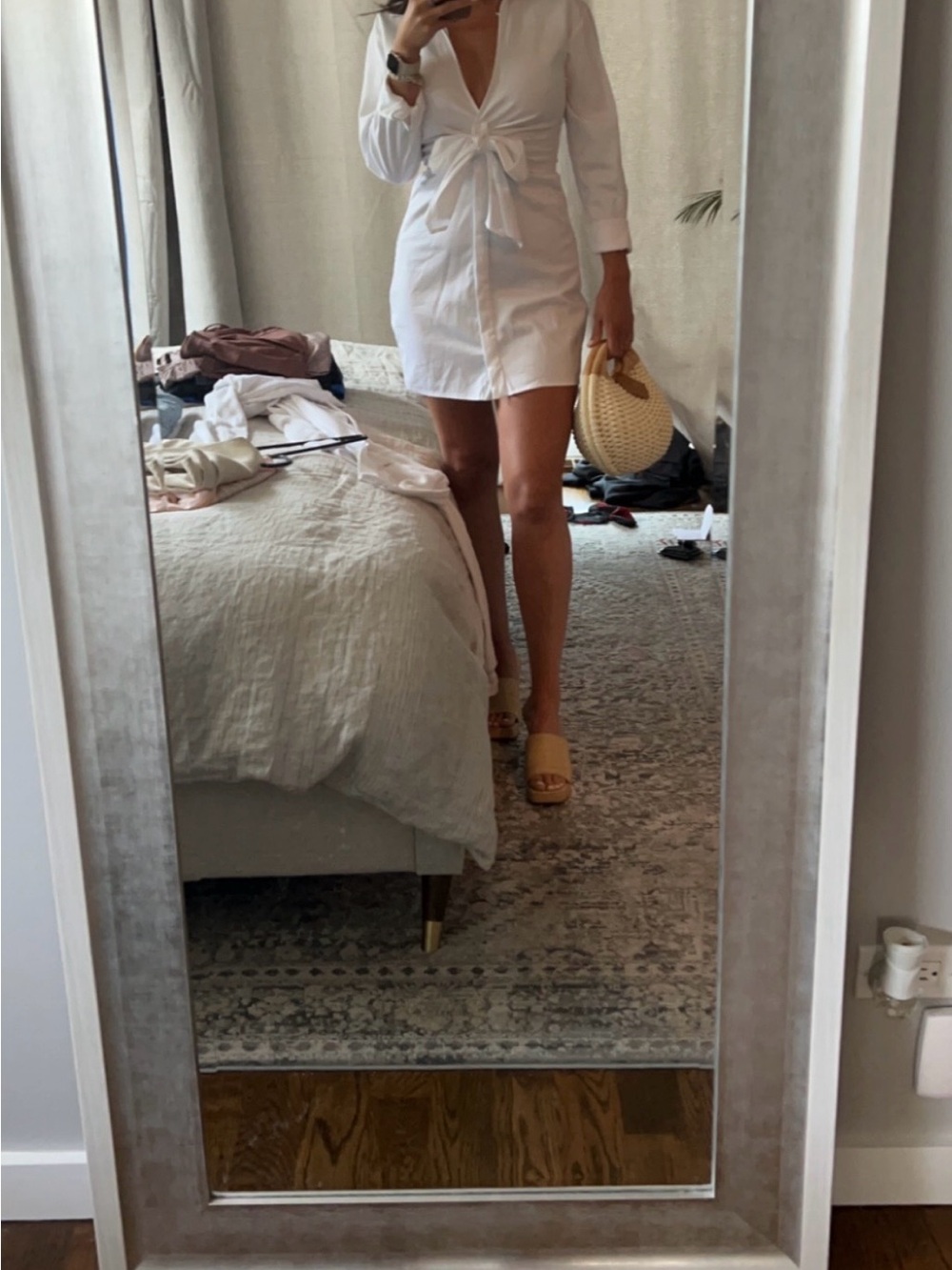 Zara White Tie-Front Mini Dress